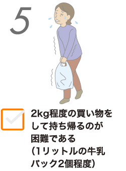 5 家2kg程度の買い物をして持ち帰るのが困難である